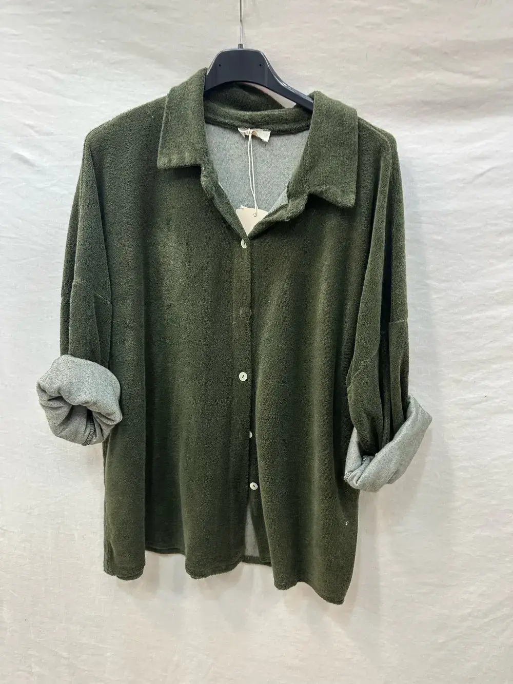 Mimi & Gogo - Wholesale Button Down Shirt - Women's - Cotton Terry Button-Up Shirt @5094_ChCotEponge6