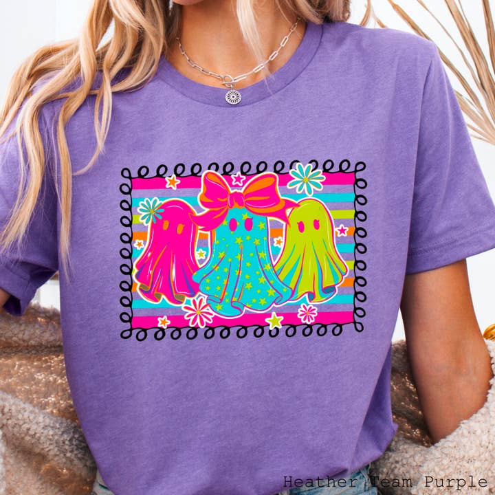 Camiseta Gráfica Preppy Neon Ghost Halloween 2025 | Bella Canvas para venta al por mayor de Shoppe SHC