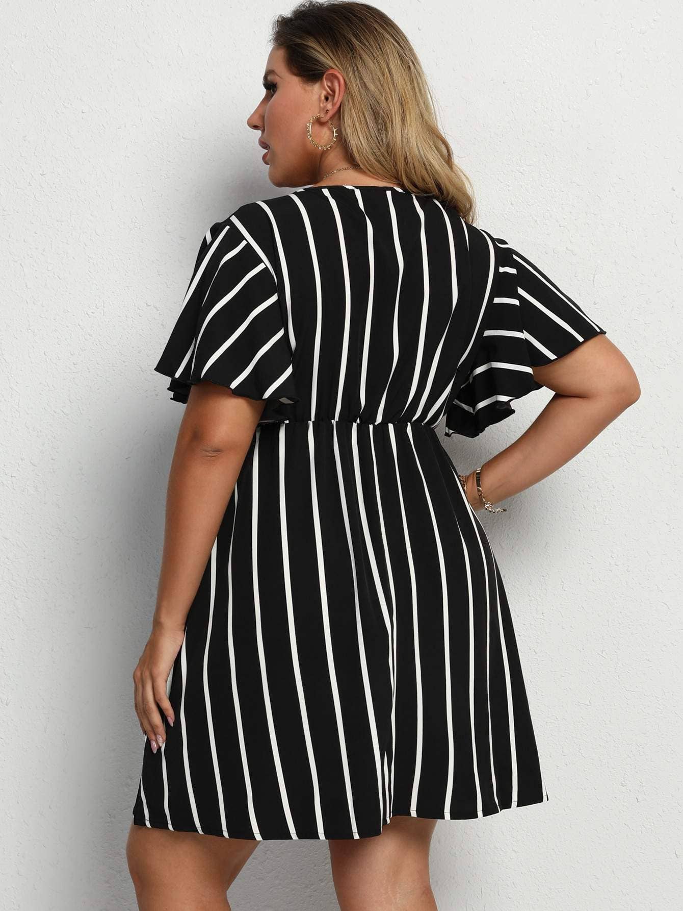 Flarix - Wholesale Dress - Women's - plus striped surplice neck a line dress1