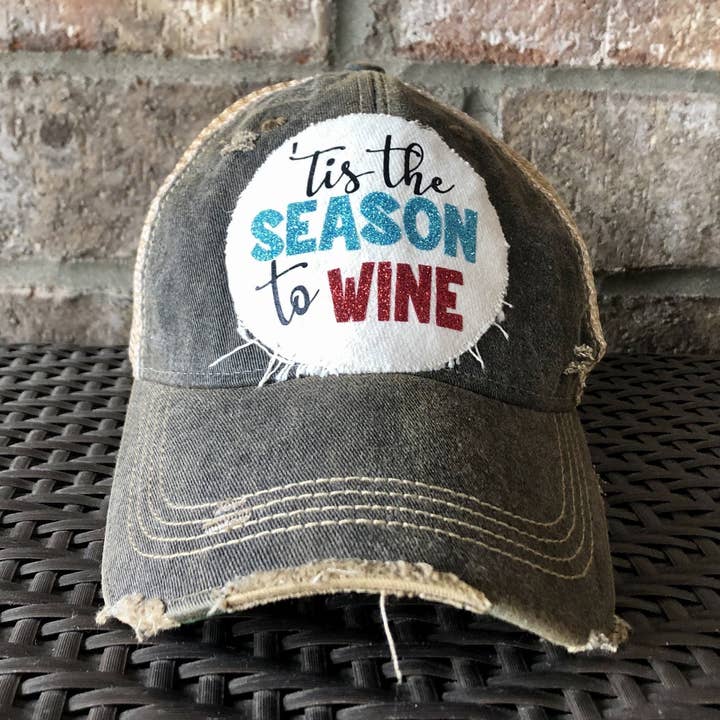 Tis the Season Wine , Christmas, Holiday, Winter, Wine Hat for wholesale by BohoGroove