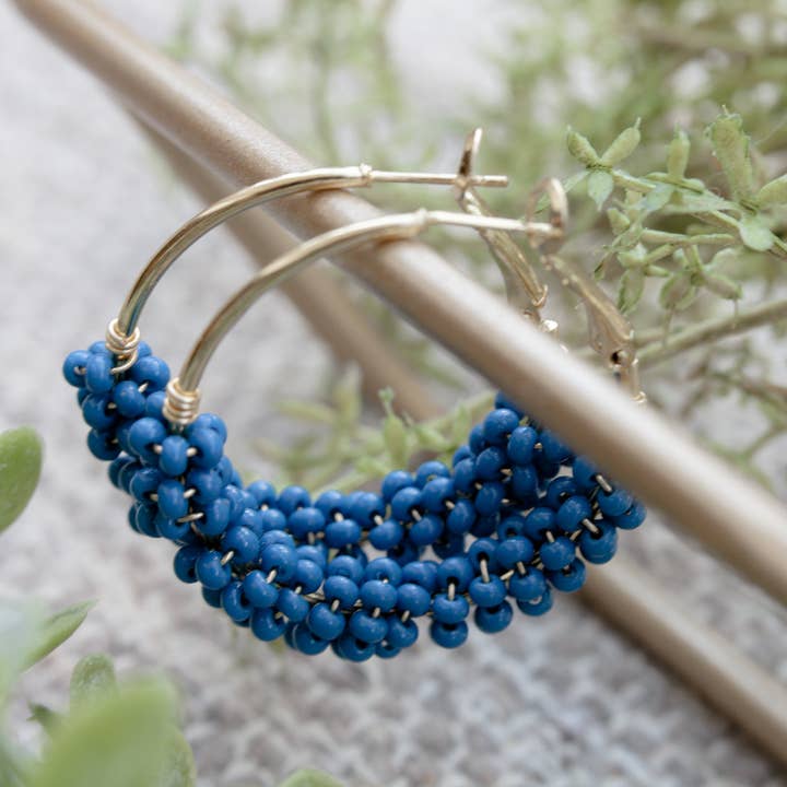 The "Ginny" | Blue Beaded Hoops | Statement Hoops for wholesale by Wildheart Jewelry Co.