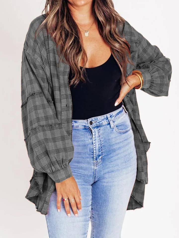 safistyle - Wholesale Button Down Shirt - Women's - Plaid Oversized Button-Up Shirt4