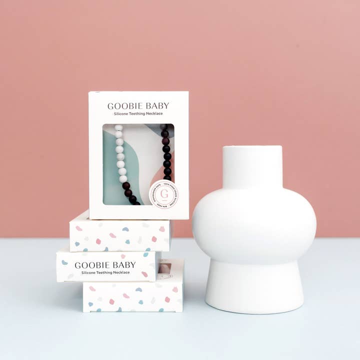 Goobie Baby – wholesale Tandsprickningshalsband - Baby – Naomi Tänder Halsband - Grå/Marmor4