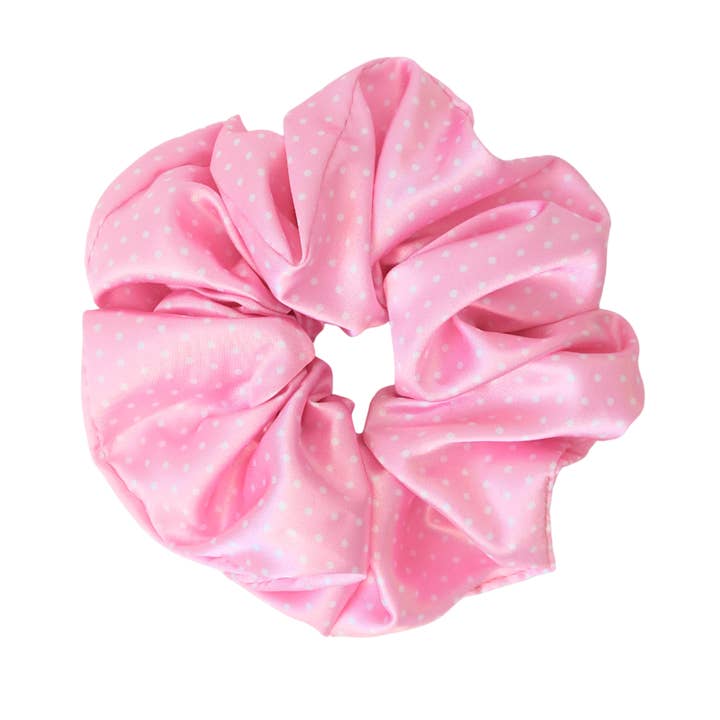 PINK POLKADOT - Printed Silk Scrunchie for wholesale by Beyond Scrunchies