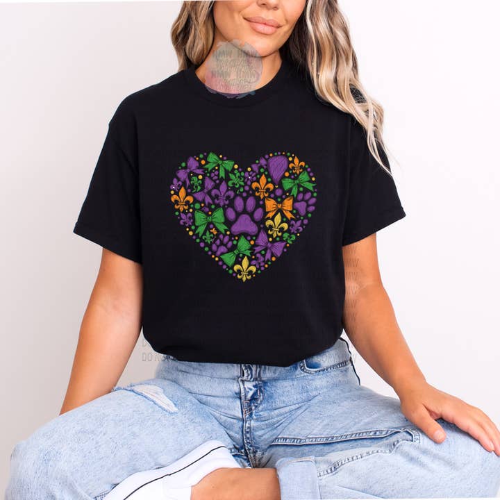 Mardi Gras- Heart Paw Prints for wholesale by Hot Mess Apparel