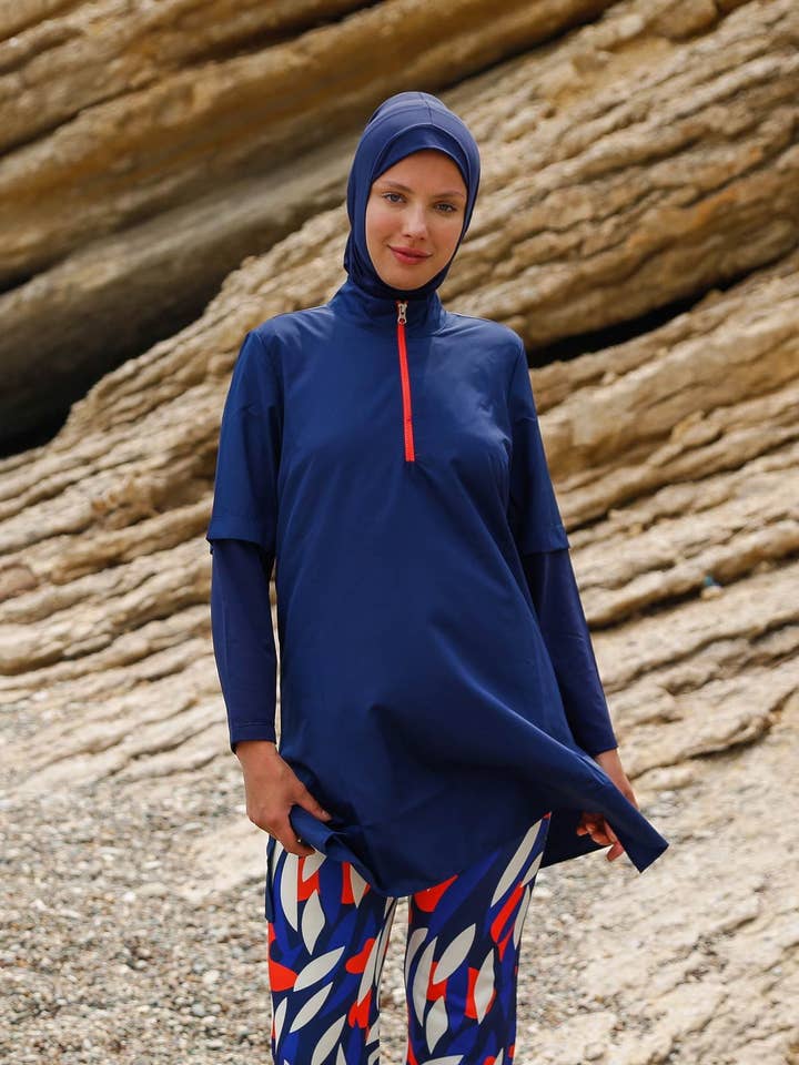 Vævet Navy Burkini Modest Badetøj M2262 for engroshandel hos Marina Swimwear