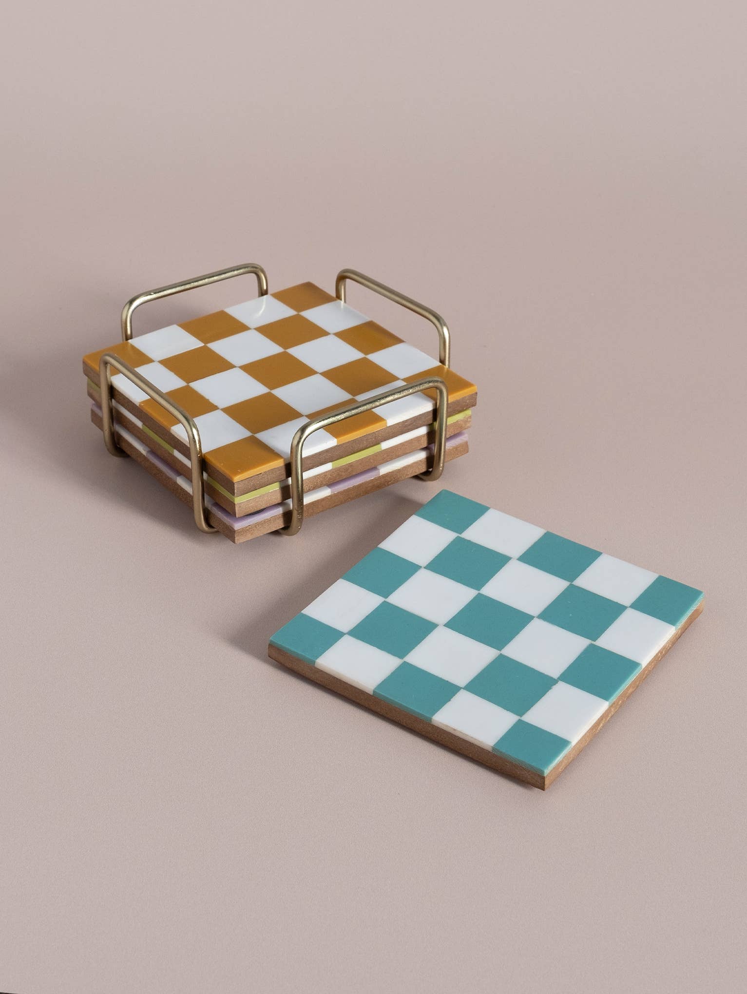 Made Market Co. – wholesale Coasters – Checkered Coasters Colored with Stand1