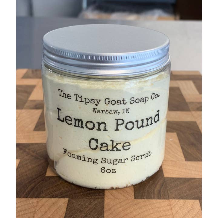 Lemon Pound Cake Foaming Sugar Scrub | Sugar Whipped Soap for wholesale by The Tipsy Goat Soap Company