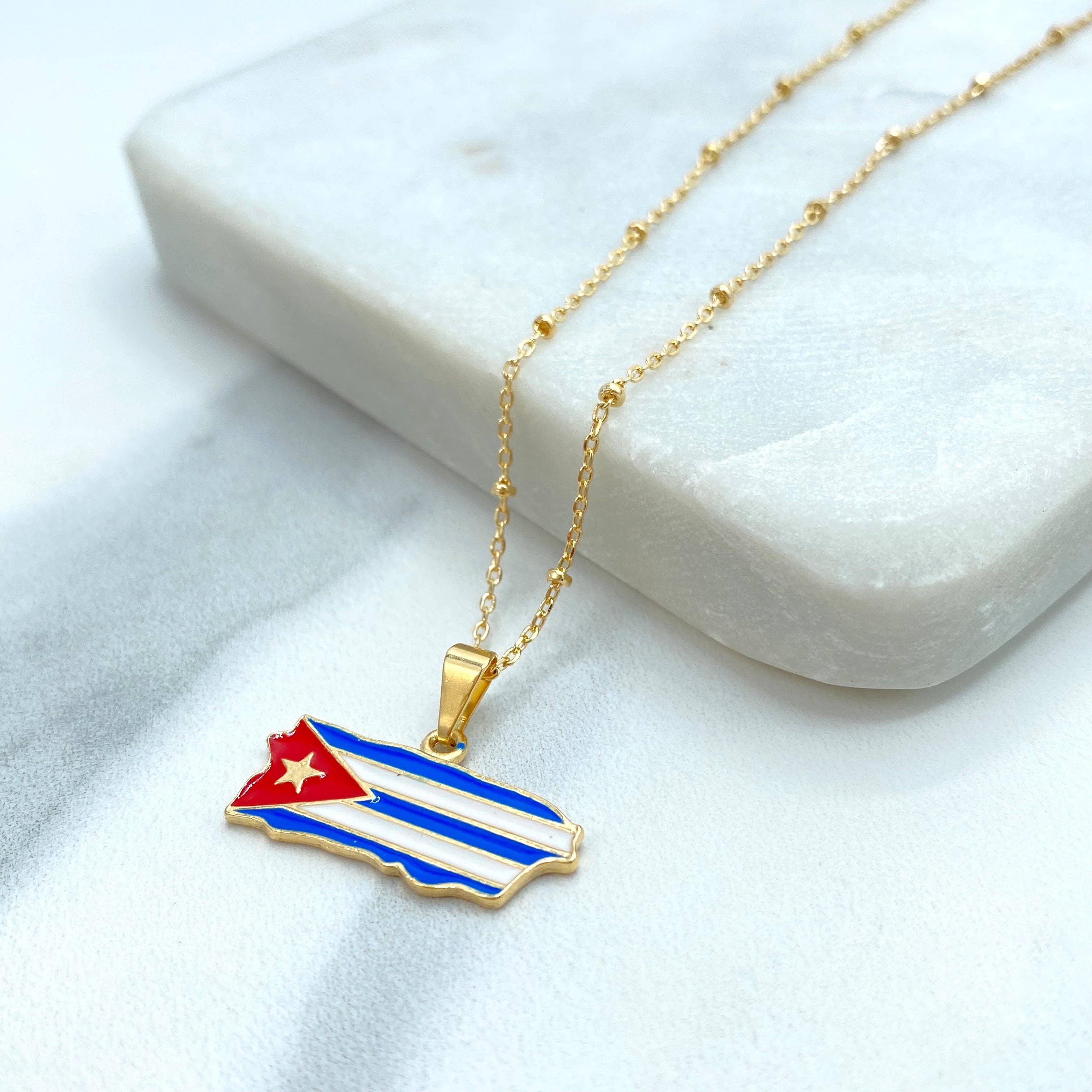 Luxus Accessories - Wholesale Individual Charm/Pendant - 18k Gold Filled Multicolor Enamel Cuban Flag Pendant, Cuban Flag Charm, Bandera de Cuba, Patriot Cuba Flag Pendant4