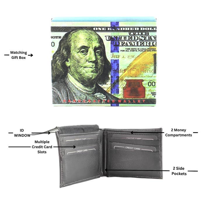 Leather Impressions Inc – Carteira – Homem por atacado – Nova Carteira Bi-fold em couro Vegan $100 Dollar # VL 5012