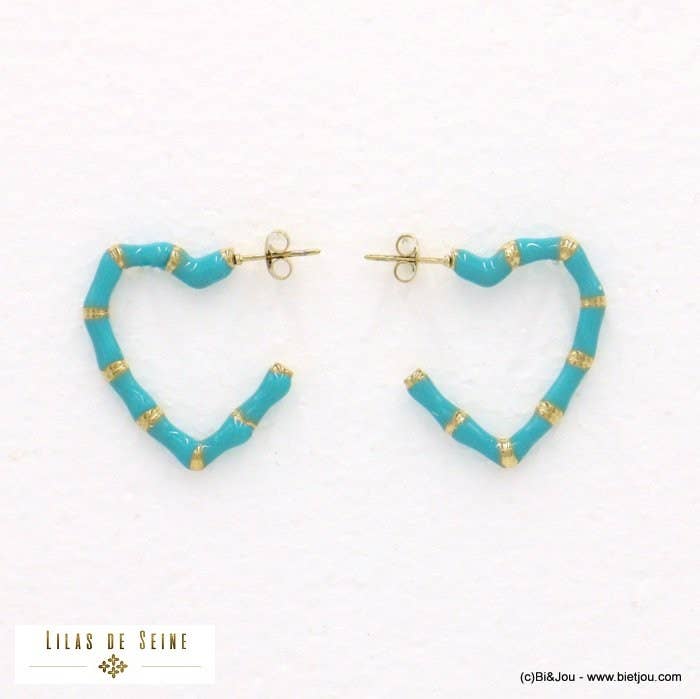 Lilas de Seine - Wholesale Hoop Earrings - Enamel steel heart half creole earrings 03220292