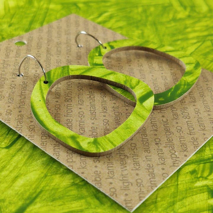 Square Recycled Paper Earrings - Bamboo Green Thick Swipe for wholesale by Kami-so