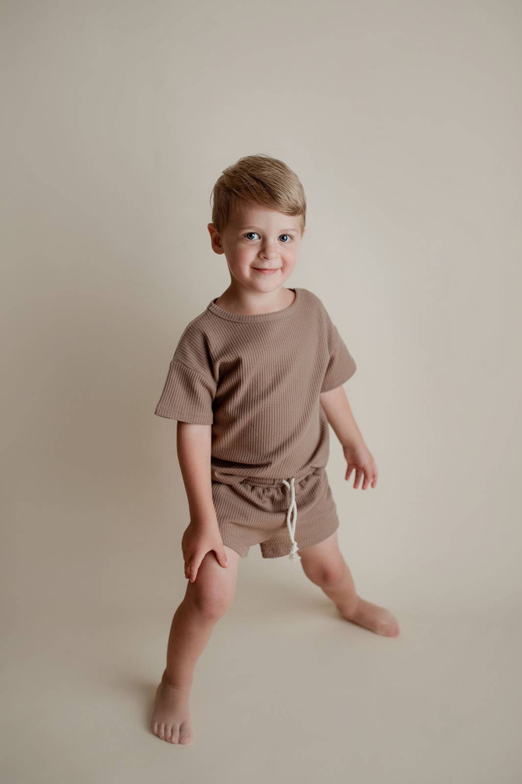 Three Little Tots - Wholesale Top & Short Set - Kids - Cocoa Sands Neutral Summer Waffle Toddler Top & Bottom Set17
