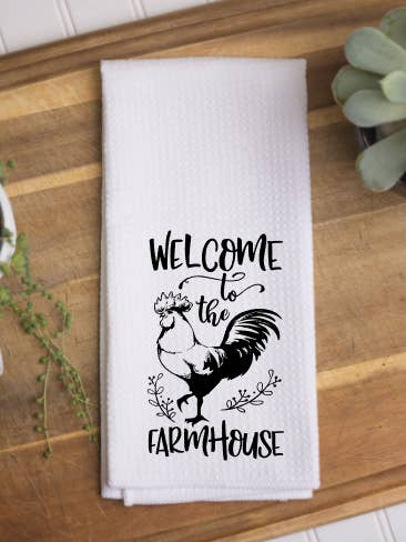 Welcome to the Farmhouse Kitchen Towel, Dish Towel for wholesale by The Junkin’ Mamas