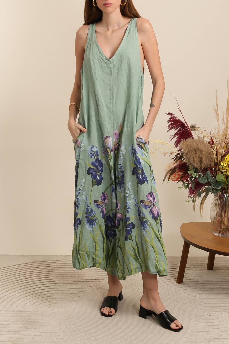 LÉA & LUC - Vente Combinaison – femme - combi  imprimé fleur en 100% lin REF. 386216