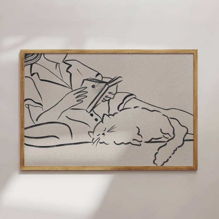 Impression artistique sur une fille et un chat pour la vente par MoonGlowStationery