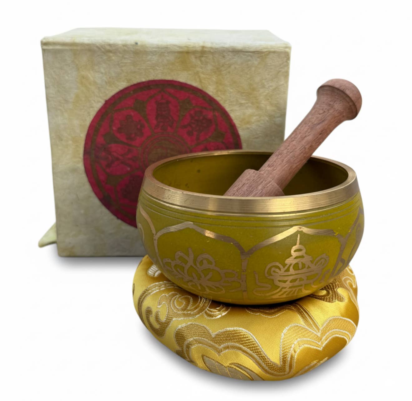 Lungta Imports - Wholesale Meditation Supplies - Tibetan Complete Singing Bowl Gift Box Set 8 Lucky Symbols 8