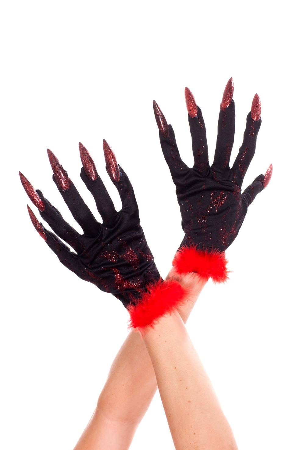 Schwarz/Rot Music Legs Devil Handschuhe mit Nägeln ML455 für den Großhandel auf Faire0