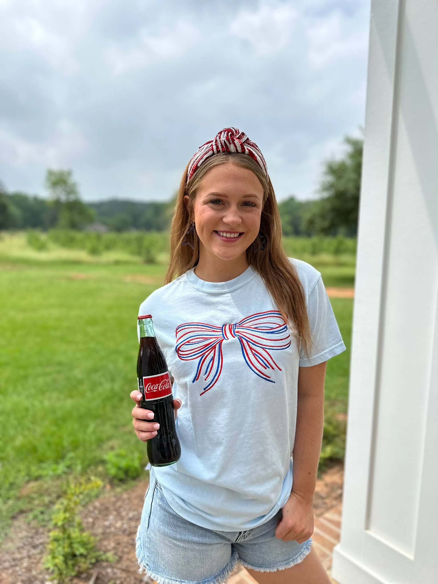 Lakely Claire Wholesale - Wholesale T-Shirt - Women's - Red White and Blue Embroidered Bow Comfort Color Tee1