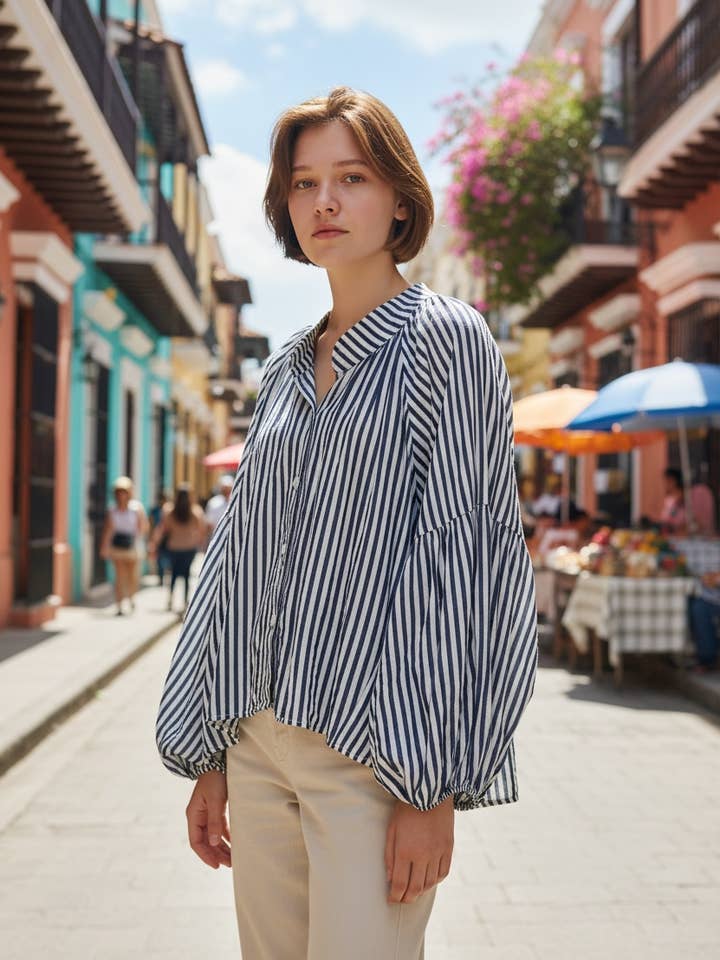 CAMISA DE ALGODÃO ÀS RISCAS 5362 por atacado de LINEN & COTTON HOUSE