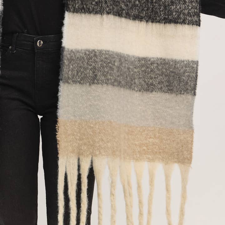 Hana - Wholesale Scarf - Women's - Multi Color Striped Brushed Fringed Winter Scarf9