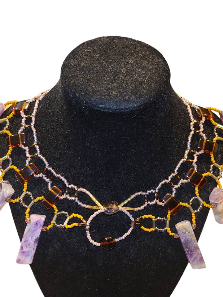 Autumn Amethyst Burnished Collar Necklace for wholesale by Tsuga Beadwork