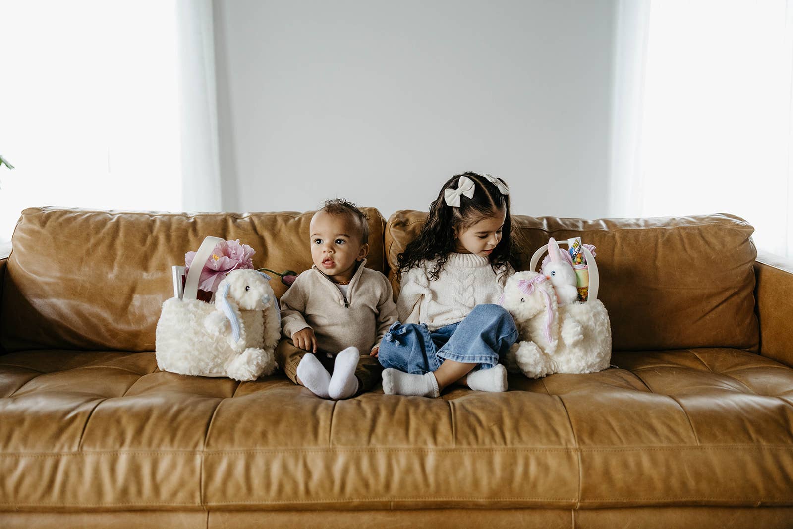 The Petting Zoo - Wholesale Stuffed/Plush Toy - Kids & Baby - Spring Easter Bunny Basket Assortment Cream Pink, Cream Blue5