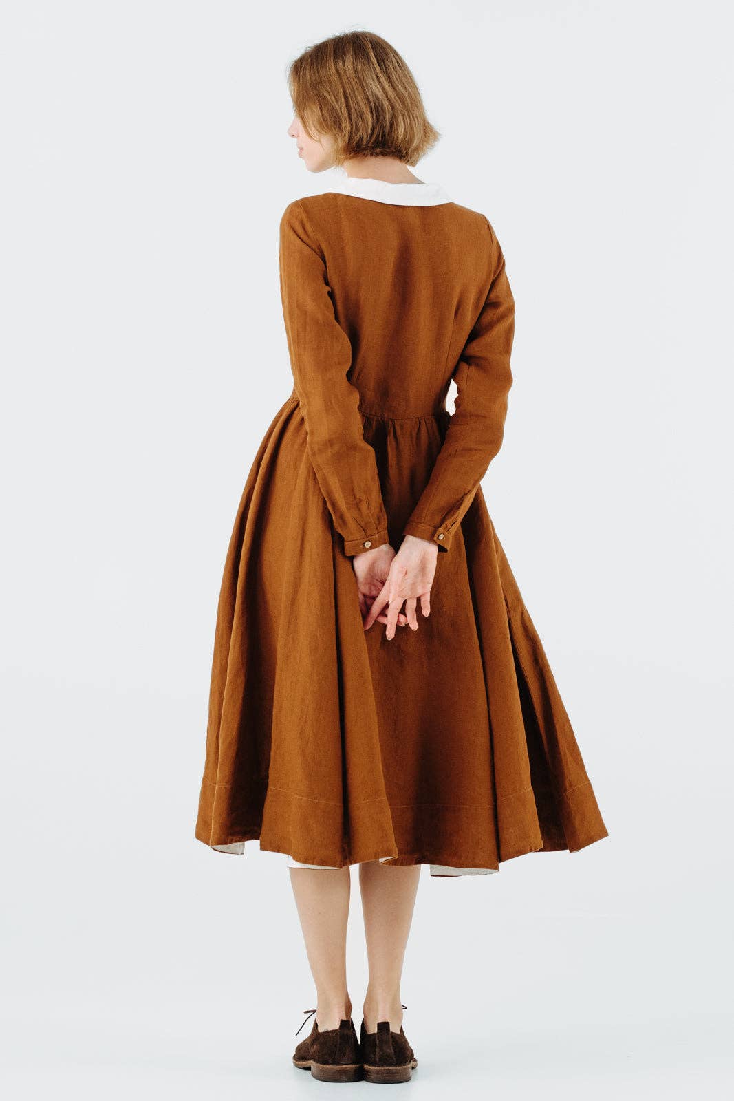 Son de Flor - Wholesale Dress - Women's - Classic Dress with Embroidered Hazelnut Collar, Long Sleeve19