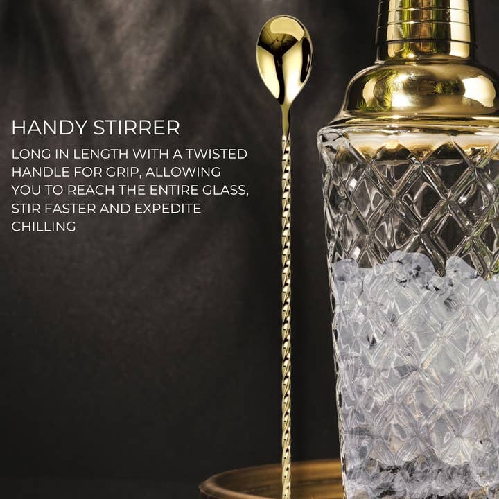 Nikita By Niki – Engroshandel Cocktailshaker – Luksus cocktailshaker, jigger og rørepind i glas – guld, R6