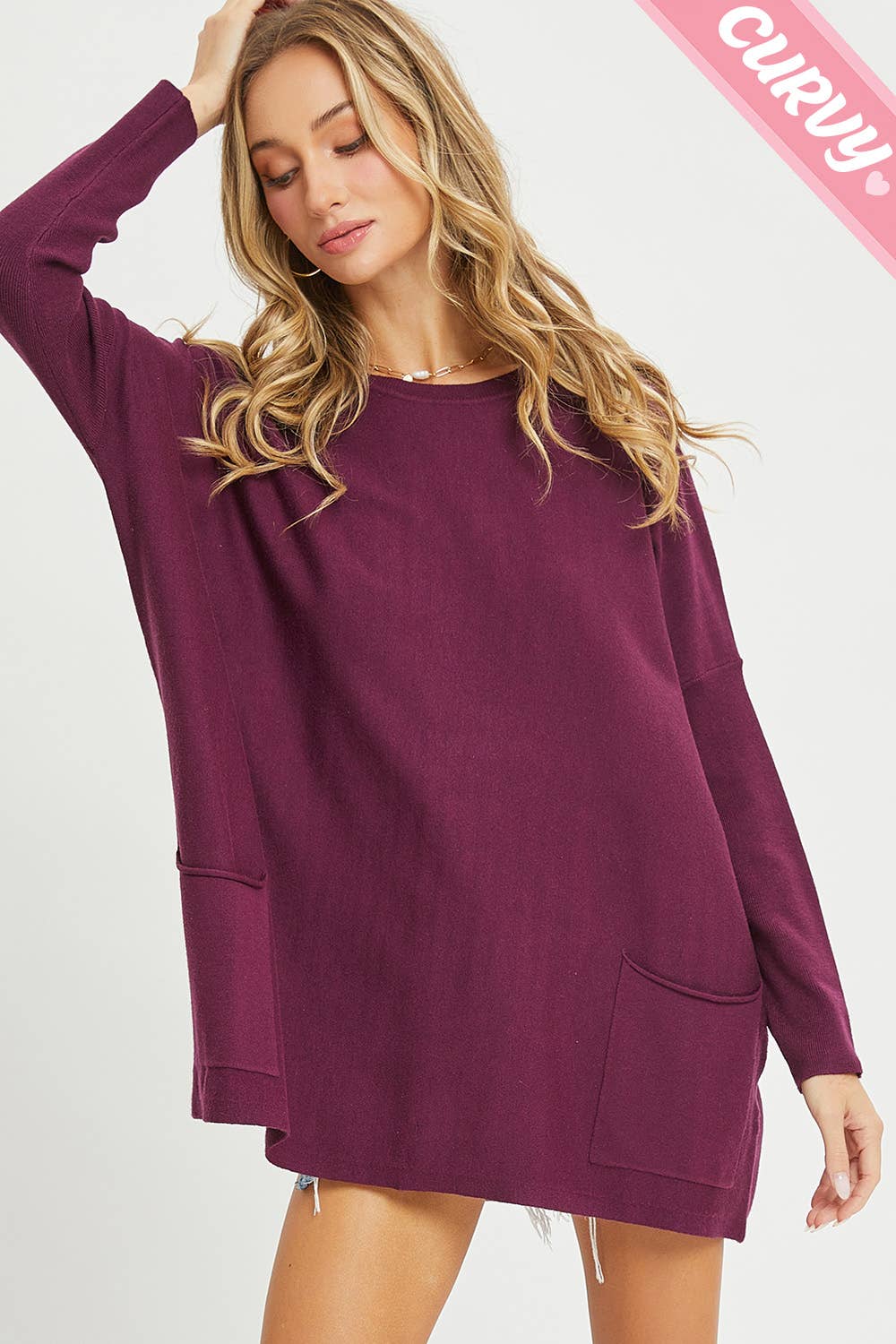 Sweet Lovely by Jen - Wholesale Tunic Sweater - Women's - FRONT POCKET OVERSIZE SWEATER PLUS SIZE68