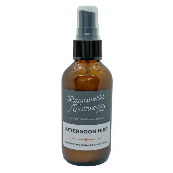 Afternoon Hike 4 oz Shake and Spray Room Mist for wholesale by Flameworks Apothecary
