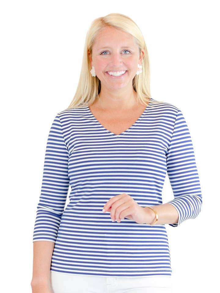V-Crew Tee-Juicy Stripe True Blue for wholesale by sailor-sailor