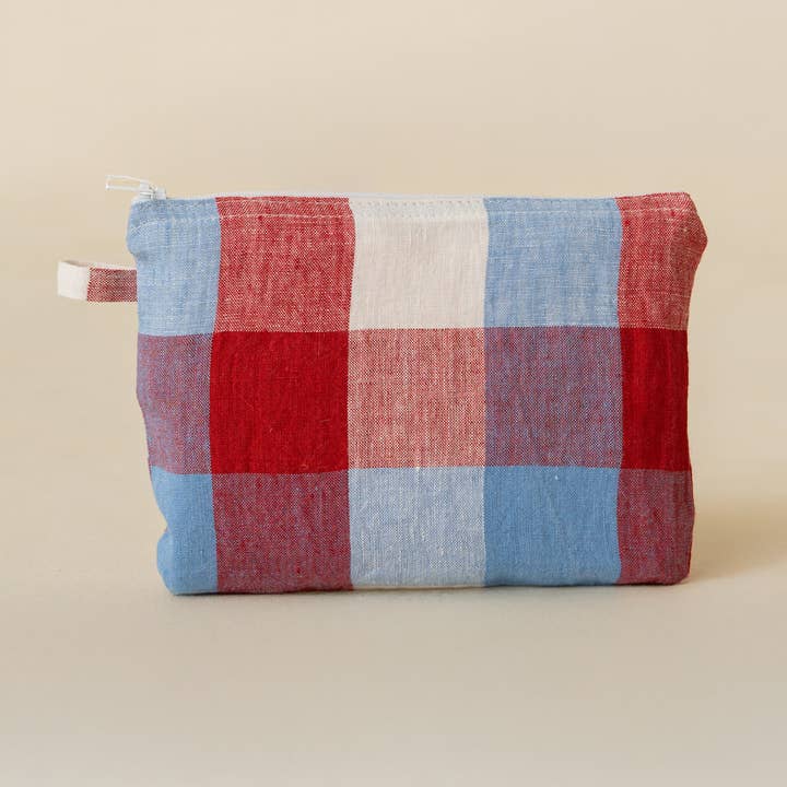 Live Linen - Wholesale Pouch - Women's - Checked Yarn-Dyed Lane Linen Small Pouch – Classic Style0