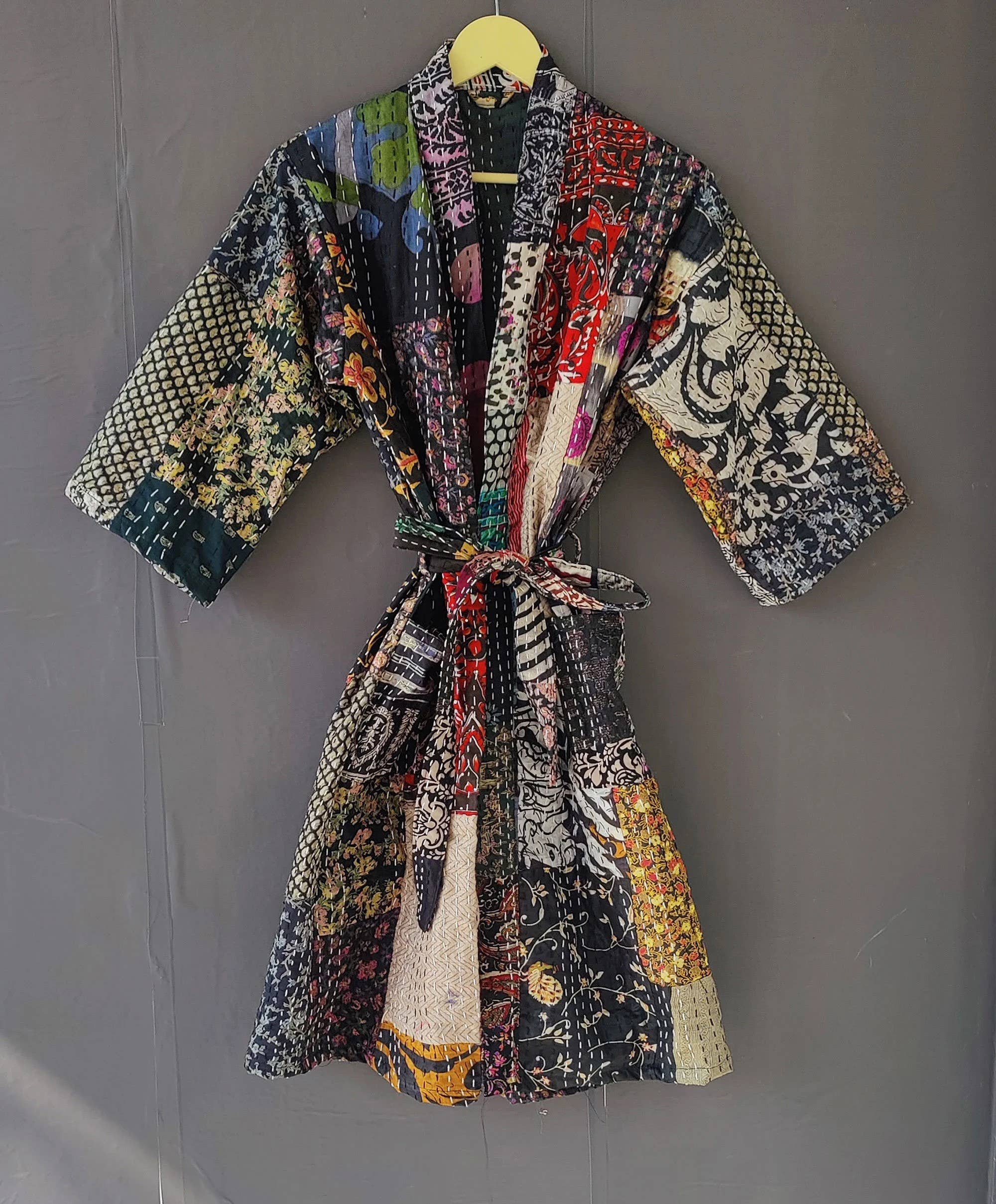 bhavnas boutique - Wholesale Kimono - Women's - Kantha quilt jacket Women Wear Silk Patchwork Long Kimono2