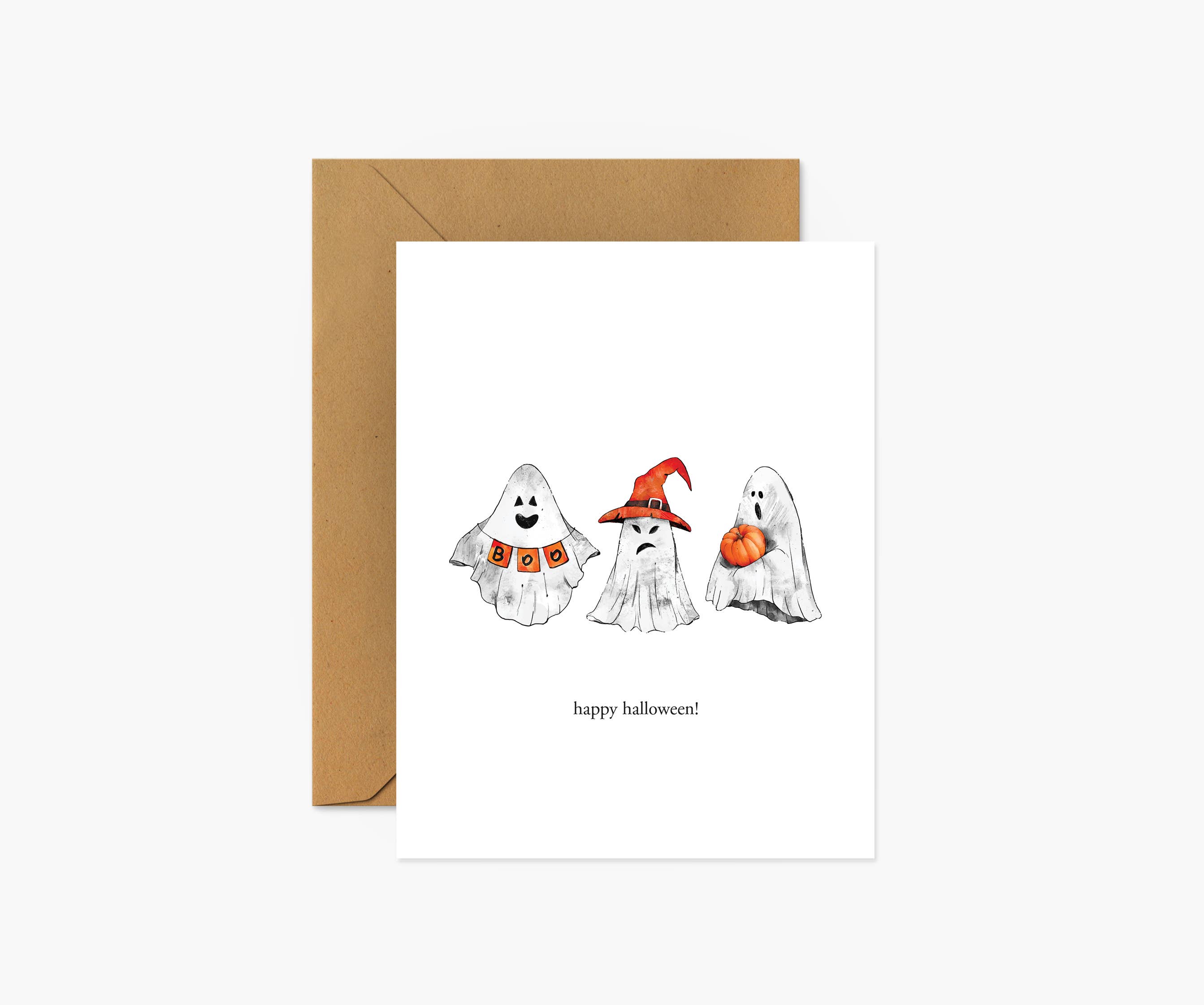 Footnotes - Wholesale Halloween Card - Three Ghosts Happy Halloween - Halloween Greeting Card2