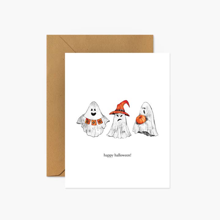Footnotes - Wholesale Halloween Card - Three Ghosts Happy Halloween - Halloween Greeting Card2
