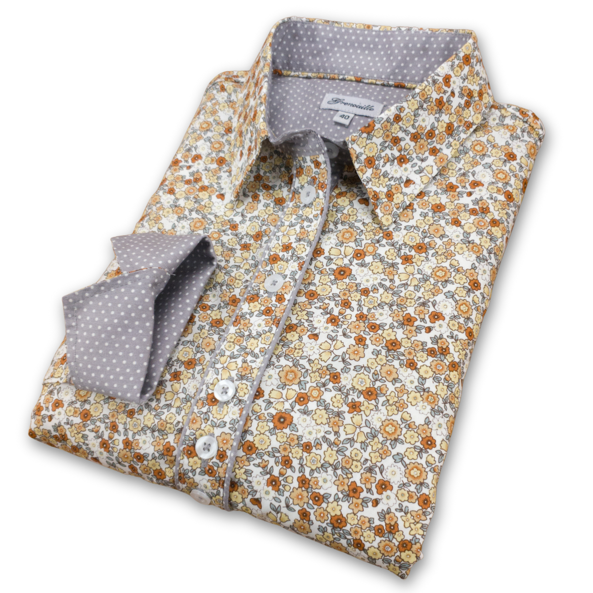 Salamander Shirts Ltd - Vente Chemise – femme - Chemisier fleuri pour femmes Grenouille beige, crème et gris3