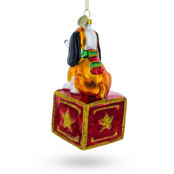 BestPysanky - Wholesale Ornament - Playful Toy Dog on Festive Red Box Glass Ornament