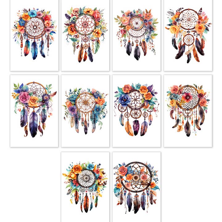 10 Handmade Notecards 4x6 with Envelopes Blank Folded Dreamcatchers for wholesale by Blue Morning Expressions