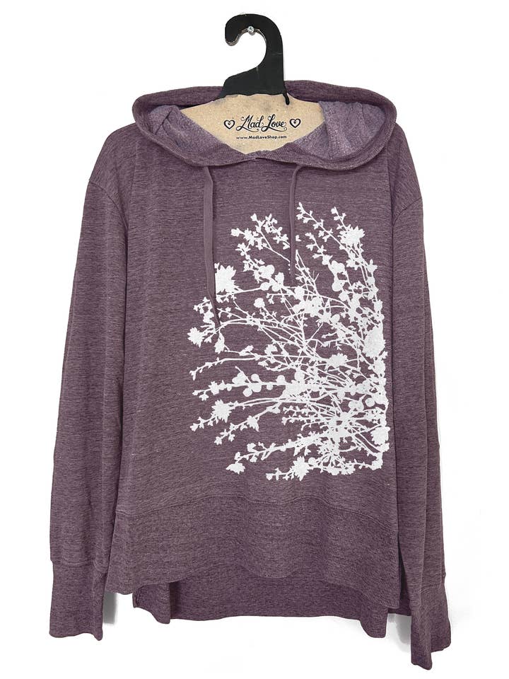 Mad Love Shop - Wholesale Hoodie - Women's - Limited Womens Heather Purple Hood with Gingko Leaves Print 5
