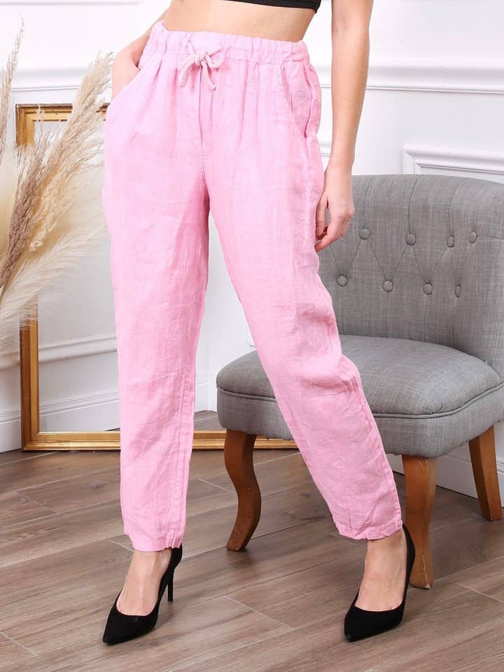 100% linen trousers REF.3928 for wholesale by LÉA & LUC