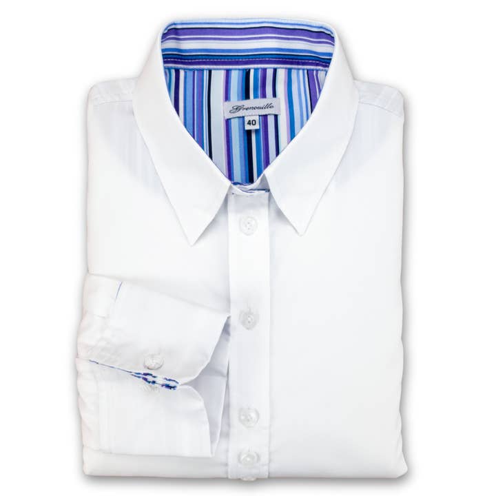 Grenouille Weißes französisches Damenhemd mit violettem Akzent für den Großhandel von Salamander Shirts Ltd