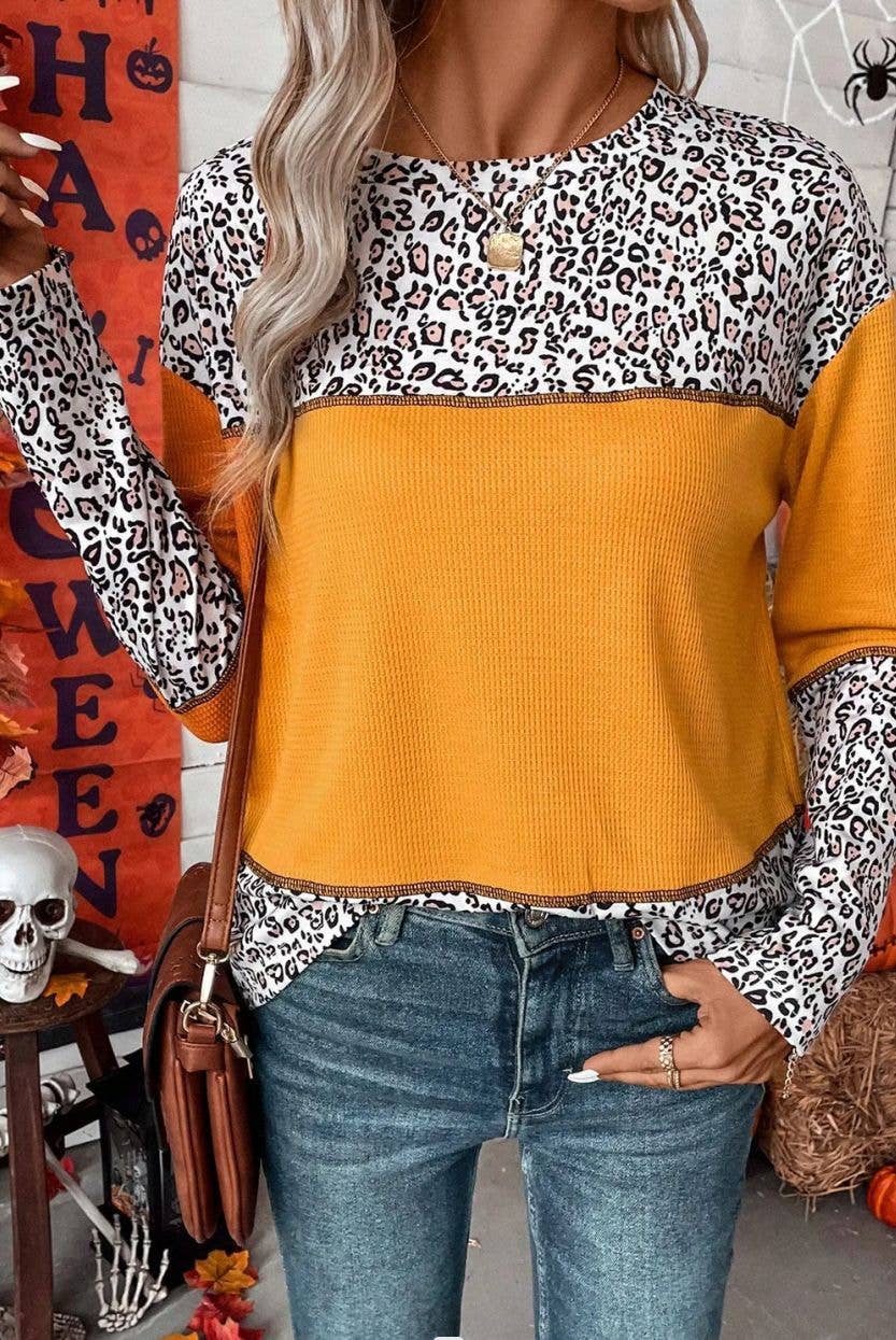 Lily Clothing - Vente Chemise – femme - PULL EN MAILLE GAUFRÉE PATCHWORK À IMPRIMÉ LÉOPARD2