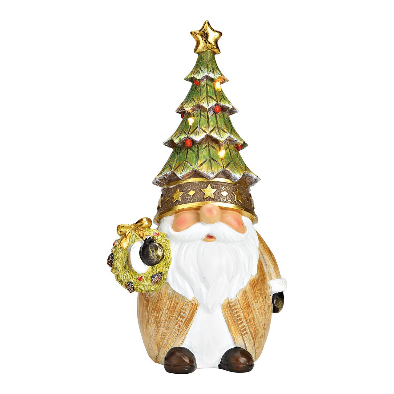 Wurm - Wholesale Christmas Decoration - Gnome, Christmas tree hat with LED and multicolored poly garland (W/H/D) 13x26x11cm, excluding 2xAAA0