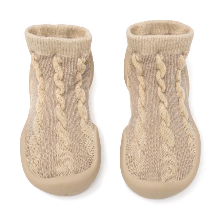 Komuello first walker baby sock shoes - Cable- Dark Beige for wholesale by Komuello