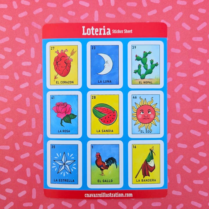 Loteria Sticker Sheet for wholesale by Cynthia Navarro Illustration