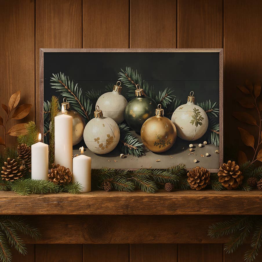 Kendrick Home - Wholesale Wood Wall Art - Bright Christmas Ornaments1