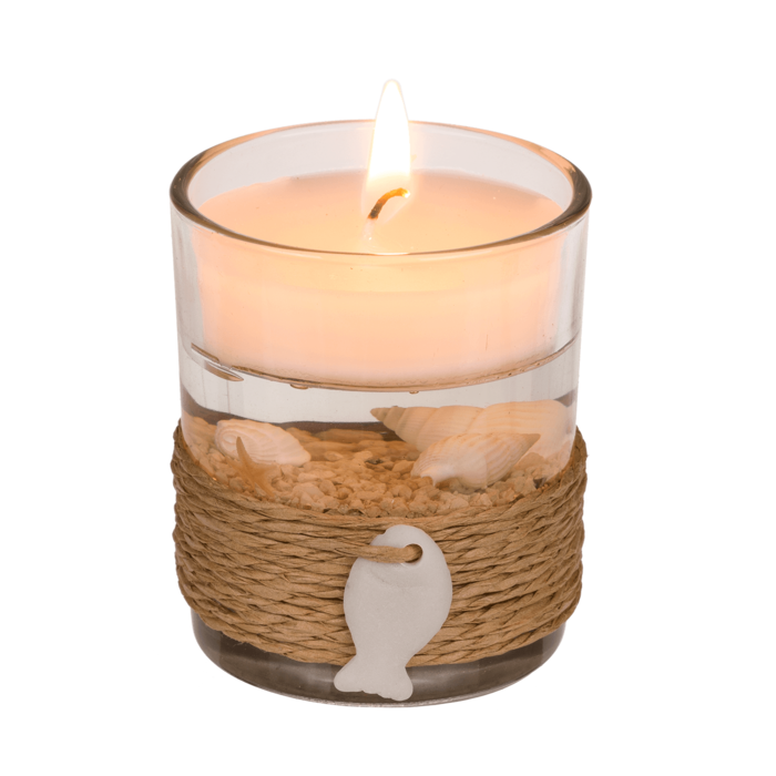 Out of the blue KG - Wholesale Jar/Filled Candle - Gel wax candle in glass, with sisal maritime deco,3