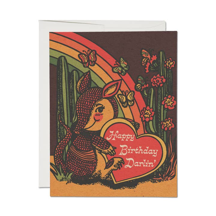 Armadillo Birthday greeting card for wholesale by Red Cap Cards
