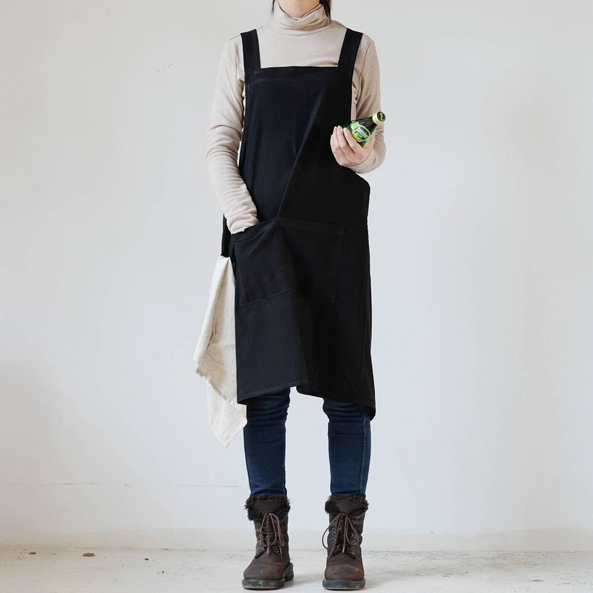 ACCITY - Wholesale Apron - Simple gardening cotton linen with pockets vintage_CWMM33010